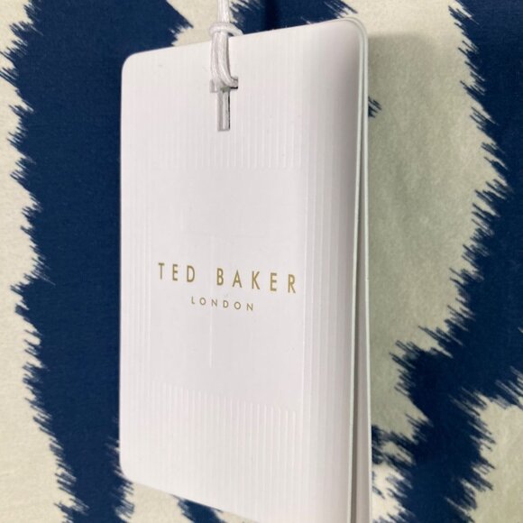 Ted Baker Mock Neck Jersey Printed Dress 12 Cream Blue NWT Cotton Elastane - Picture 9 of 11